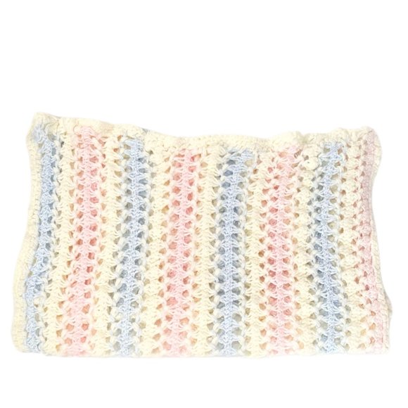 Handmade Pastel Striped Crochet Shawl Wrap Scarf - Picture 5 of 15